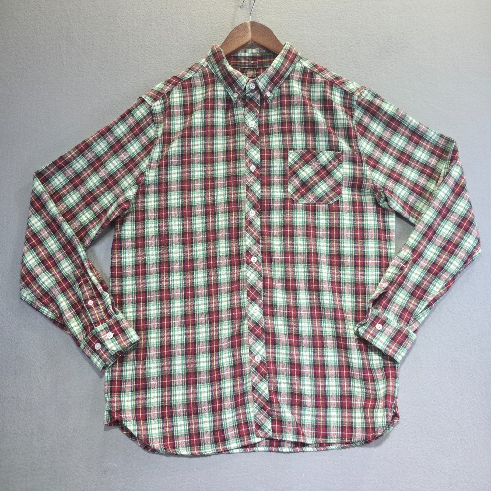 RQQBA Men's Multicolor‎ Plaid Long Sleeve Button Up Flaneel Size Large